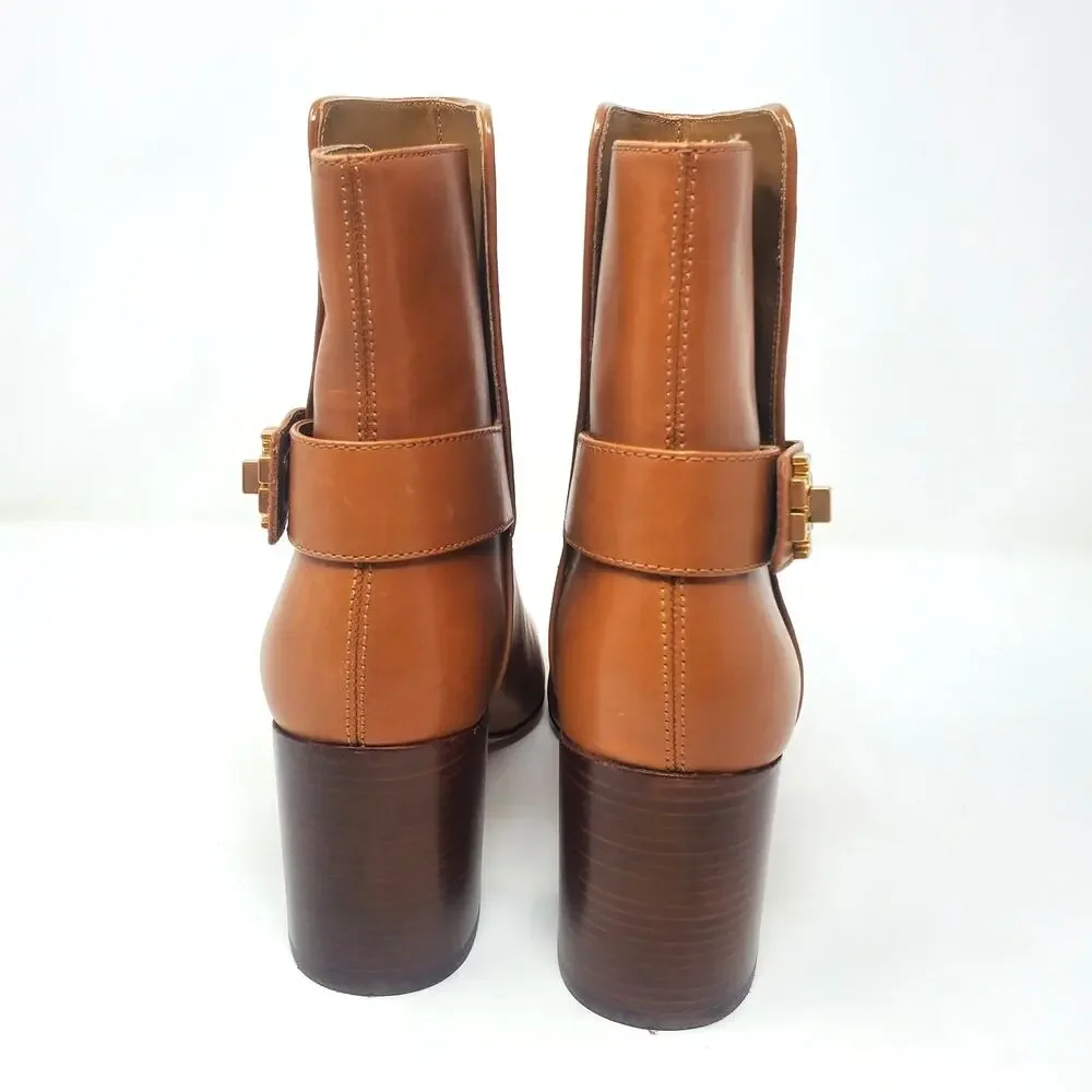Tory Burch Kira 70MM Bootie Calf Leather Ankle Boots Mid Tan 59585 Size US 7 M
